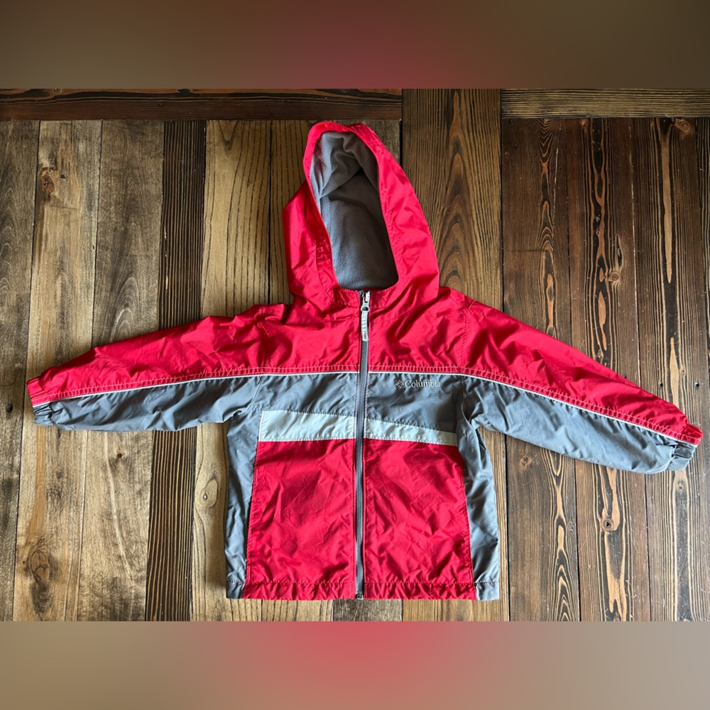 COLUMBIA • lightweight fleece lined windbreaker fall spring jacket coat red grey